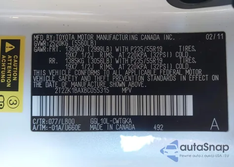 2011 Lexus Rx 350 z USA, uszkodzony, nr VIN 2T2ZK1BAXBC055315